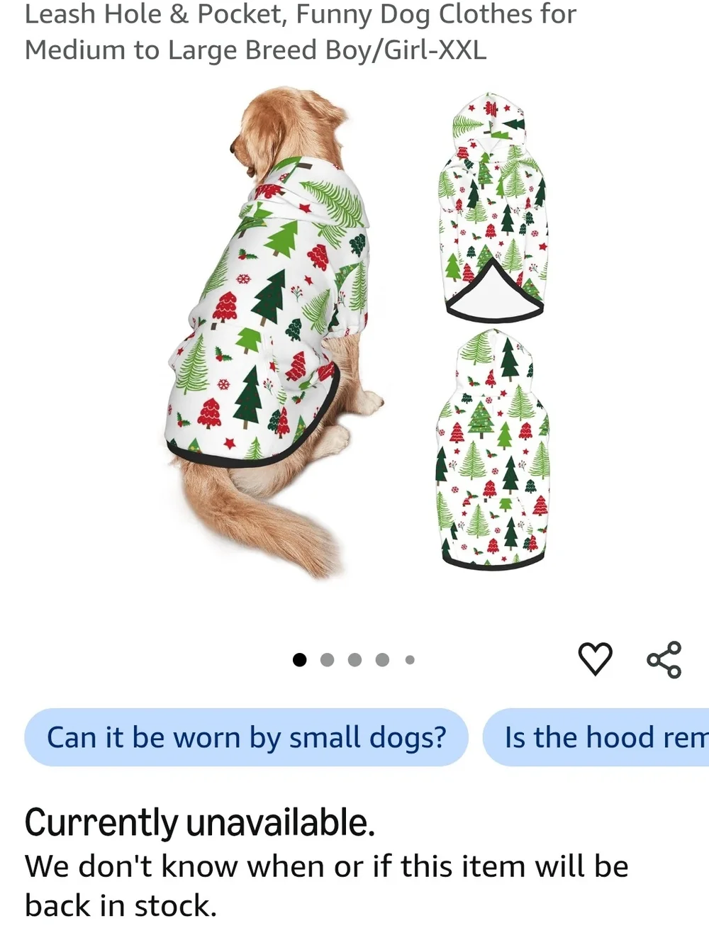 Amazon White & Green Holiday Dog Hoodie with Tree Print